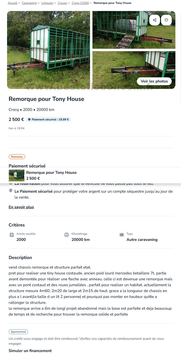 Remorque pour Tony House